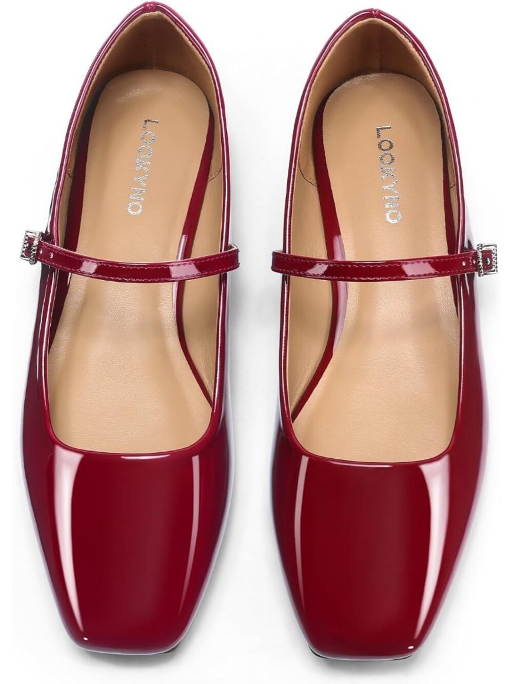 Women's Patent Red Closed Toe Chic Footwear Latex Insole Mary Jane Flat Shoes - Picture 6 of 7